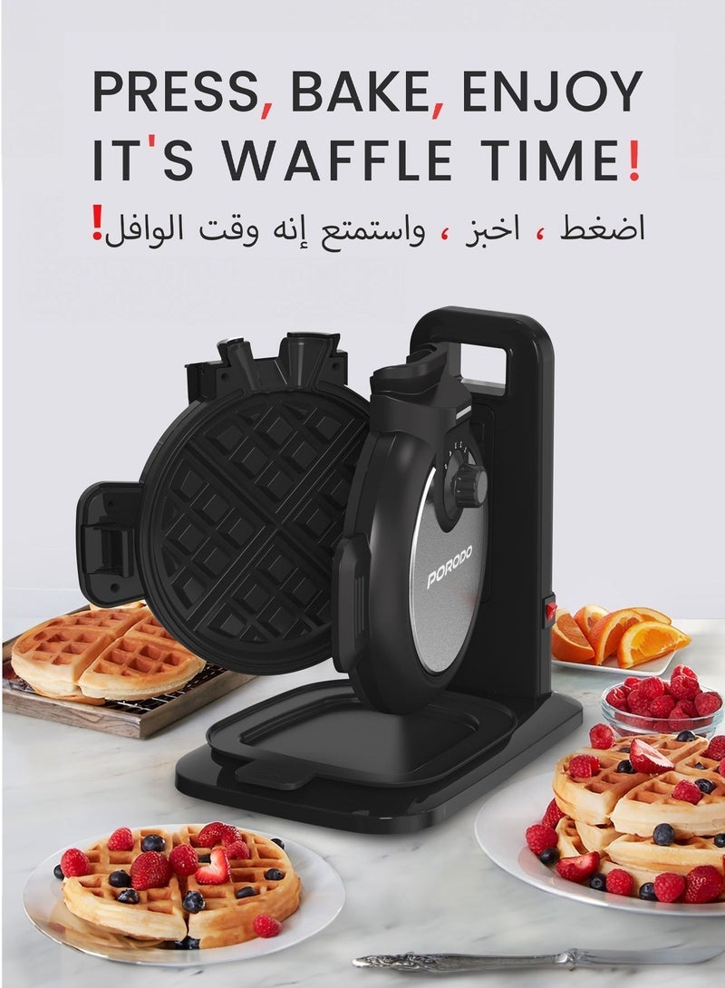 بورودو صانعة وافل عمودية غير لاصقة، مكواة وافل 800 واط لا تلتصق أبدًا، صب عمودي، 5 إعدادات للون، سعة 210 مل، صانعة وافل خلال 3 دقائق مع صينية للعجين، توزيع حرارة متساوي، بدون عناء. - Image 2